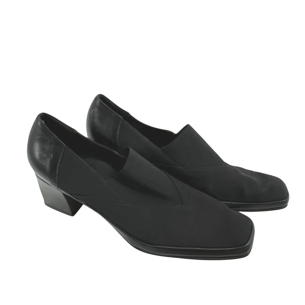 Ranoni Italian Black Leather Block‎ Heel Square Toe Pumps Shoes 11 AAAA Women